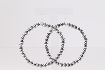 Native America Navajo Sterling Silver Pearl Beaded Hoop Dangling Earring's By Isabell John.