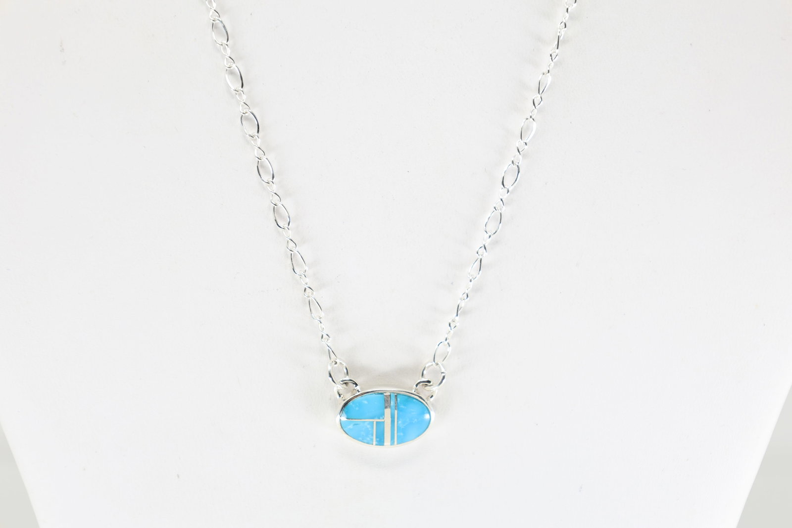 Native America Navajo Sterling Silver Turquoise Inlay Necklace By C.F.: This is a Native America Navajo Sterling Silver Turquoise Inlay Necklace By C.F. Necklace length: 18.00"
