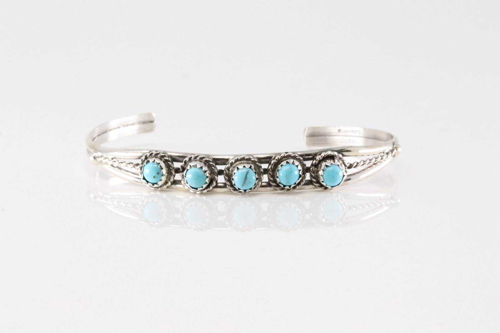 Native America Navajo Sterling Silver Turquoise Bracelet Cuff By Janice Spencer. (1 of 3)