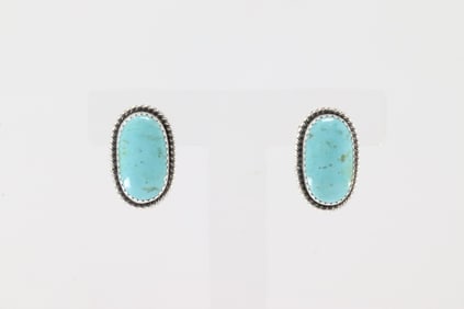 Native America Navajo Sterling Silver Kingman Turquoise Post Earring's By Virginia Becenti.