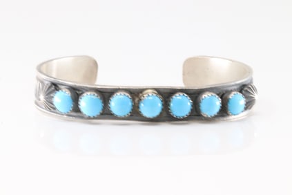 Native America Navajo Sterling Silver Kingman Turquoise Bracelet Cuff By K.B.Billah.