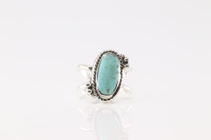 Native America Navajo Sterling Silver Turquoise Ring By Myra Benally.