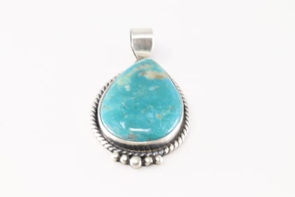 Native America Navajo Sterling Silver Kingman Turquoise Pendant By Judith Dixon.