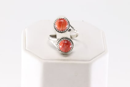 Native America Navajo Sterling Silver Spiny Oyster Ring By Esther White.