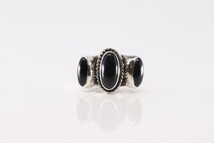 Native America Navajo Sterling Silver Black Onyx Ring By Andrew Enrico.