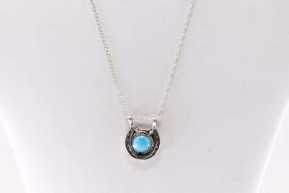 Native America Navajo Sterling Silver Turquoise Naja Necklace By Annete Chiquito.