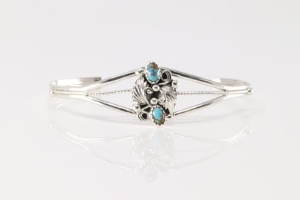 Native America Navajo Sterling Silver Turquoise Bracelet Cuff By Harris Largo.
