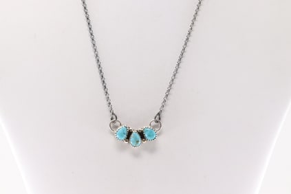 Native America Navajo Sterling Silver Turquoise Necklace By M.R.