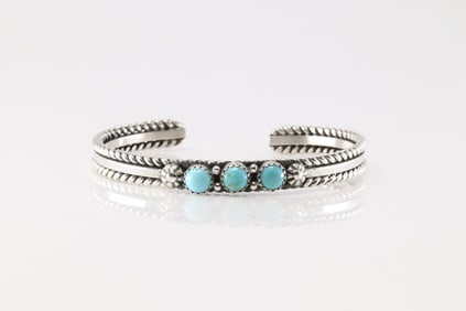 Native American Navajo Sterling Silver Turquoise Bracelet Cuff By R.King.