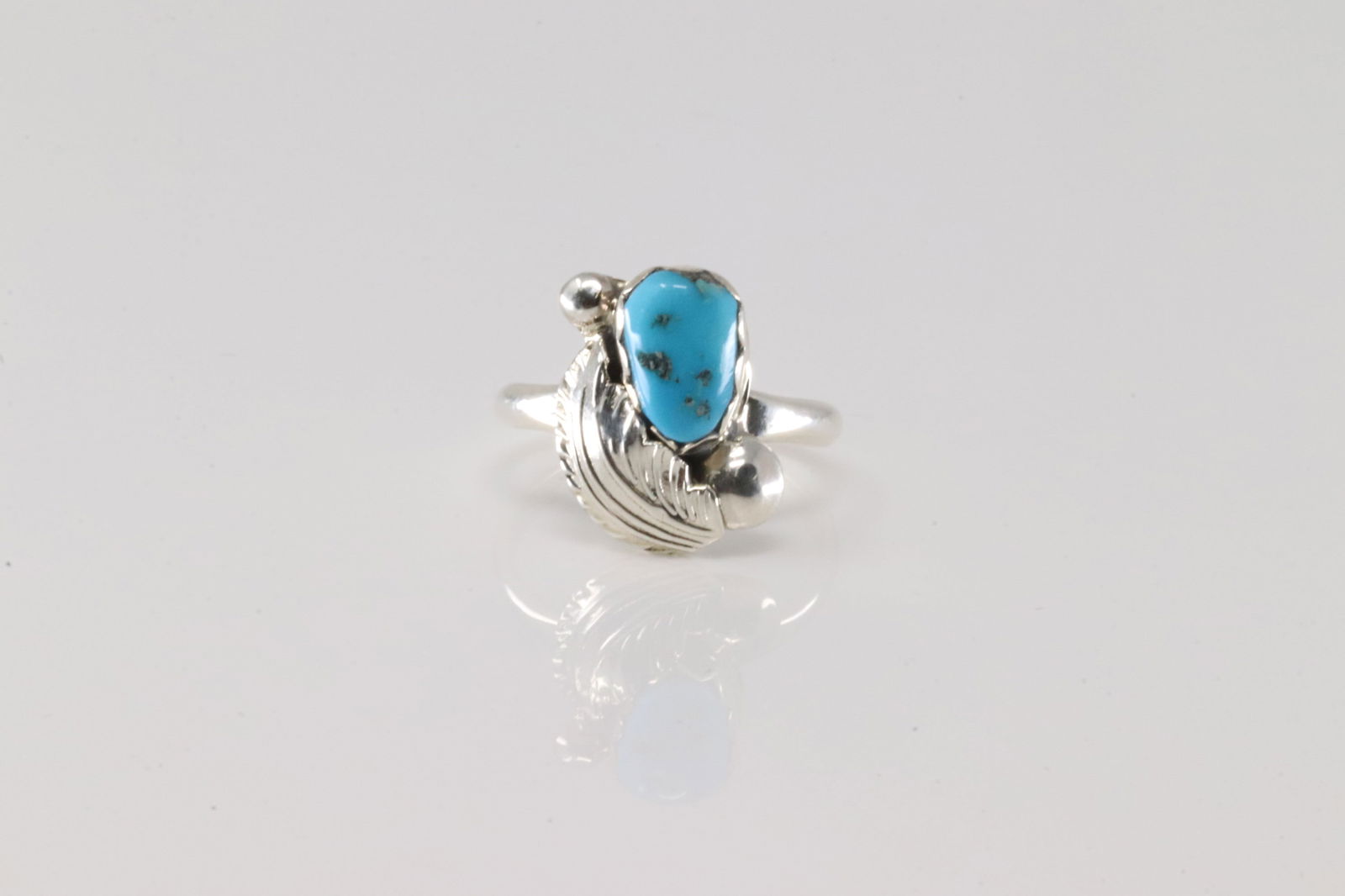 Native America Navajo Sterling Silver Turquoise Ring Leaf By M.S. (1 of 4)