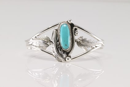 Native America Navajo Sterling Silver Turquoise Bracelet Cuff By Andrew Vandever.