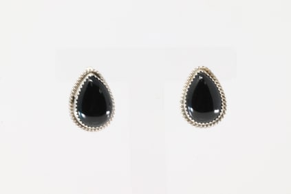 Native America Navajo Sterling Silver Black Onyx Post Earring's By Freda Martinez.