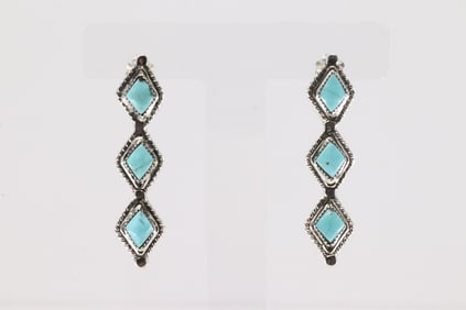 Native America Navajo Sterling Silver Turquoise Post Earring's By Ryntanna Yazzie.
