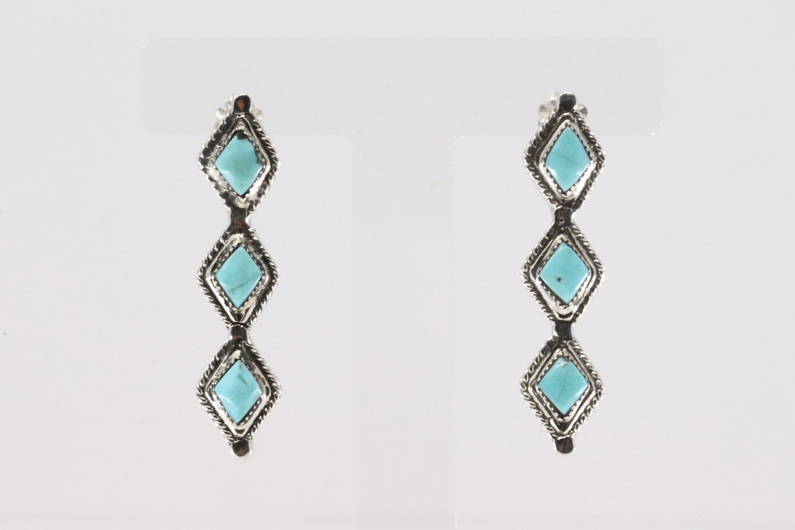 Native America Navajo Sterling Silver Turquoise Post Earring's By Ryntanna Yazzie.: This is a Native America Navajo Sterling Silver Turquoise Post Earring's By Ryntanna Yazzie.