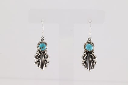 Native America Navajo Sterling Silver Turquoise Dangling Earring's By Verley Betone.