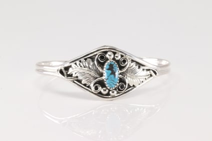Native America Navajo Sterling Silver Turquoise Bracelet Cuff By Harry B.Yazzie.