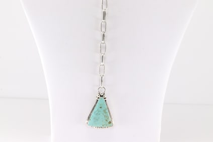 Native America Navajo Sterling Silver Turquoise Necklace By R.B.