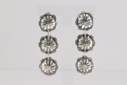 Native America Navajo Sterling Silver Conch Post / Dangling Earring's By Joan Ryan Begay.
