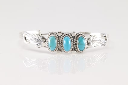 Native America Navajo Sterling Silver Turquoise Bracelet Cuff By Andrew Vandever.