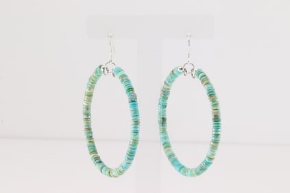 Native America Navajo Sterling Silver Turquoise Hoop Dangling Earring's.