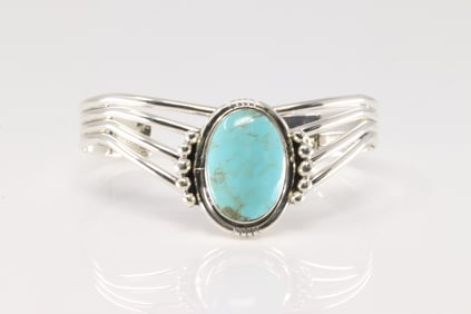 Native America Navajo Sterling Silver Turquoise Bracelet Cuff By Harold Becenti.