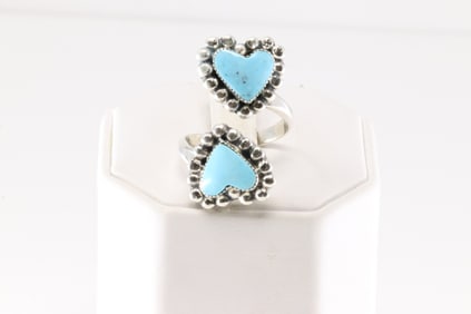 Native America Navajo Sterling Silver Turquoise Heart Ring By Arlene Lewis.