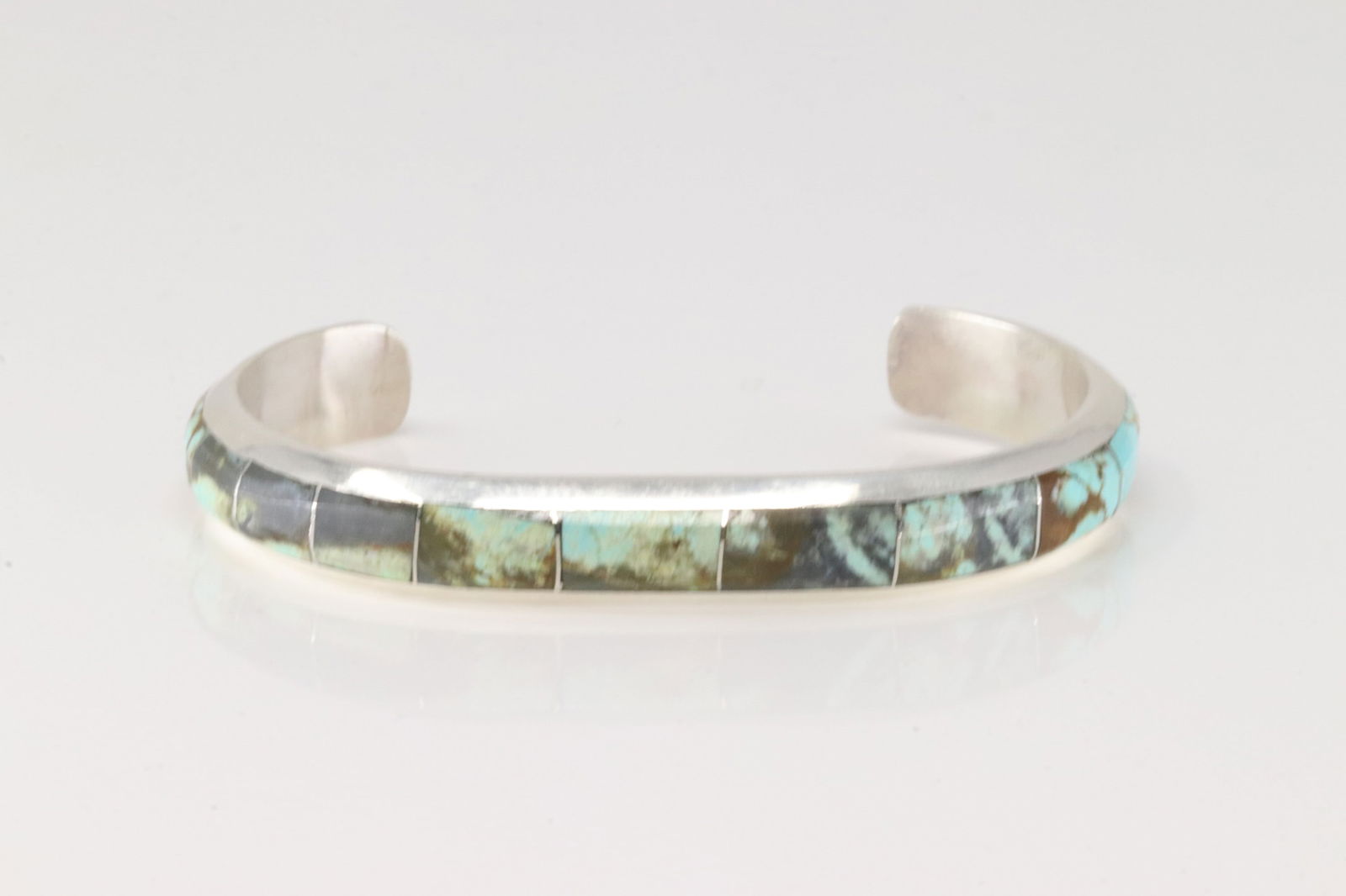 Native America Navajo Sterling Silver Turquoise Inlay Bracelet Cuff By B.E. (1 of 4)