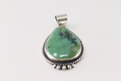 Native America Navajo Sterling Silver Kingman Turquoise Pendant By Judith Dixon.