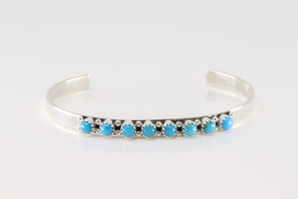 Native America Navajo Sterling Silver Turquoise Bracelet Cuff By G.P.-SRY.