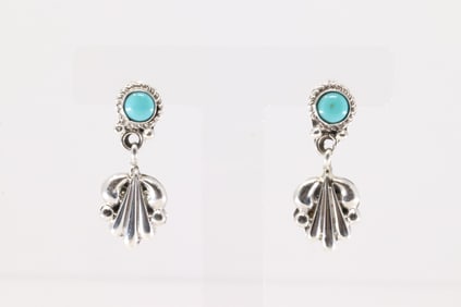 Native America Navajo Sterling Silver Turquoise Post / Dangling Earring's By Annette Chiquito.