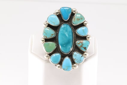 Native America Navajo Sterling Silver Kingman Turquoise Ring By Geraldine James.