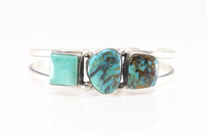 Native America Navajo Sterling Silver Kingman Turquoise Bracelet Cuff By Augustine Largo.