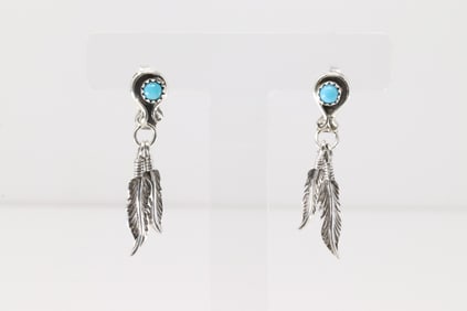 Native America Navajo Sterling Silver Turquoise Post / Dangling Earring's By Annette Chquito.