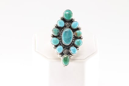 Native America Navajo Sterling Silver Kingman Turquoise Ring By S.
