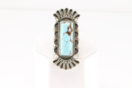 Native American Navajo Sterling Silver Kingman Turquoise Ring By Geraldine James.