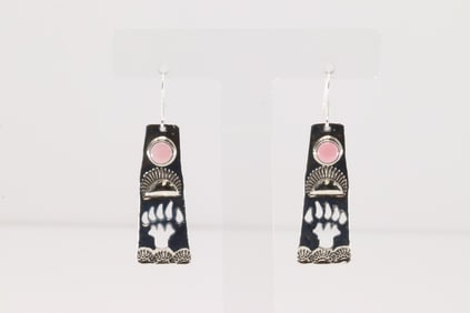 Native America Navajo Sterling Silver Pink Conch Shell Dangling Earring's By James Jr.