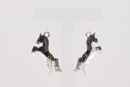 Native America Navajo Sterling Silver Horse Dangling Earring's By Louise Yazzie.