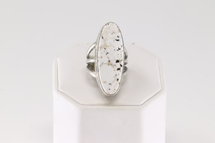 Native America Navajo Sterling Silver White Buffalo Ring By A.M.
