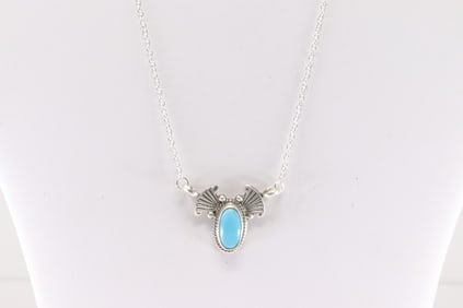 Native American Navajo Sterling Silver Turquoise Necklace By Verley Betone.
