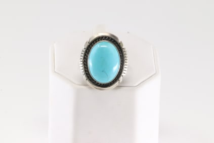 Native America Navajo Sterling Silver Turquoise Ring By A.M.