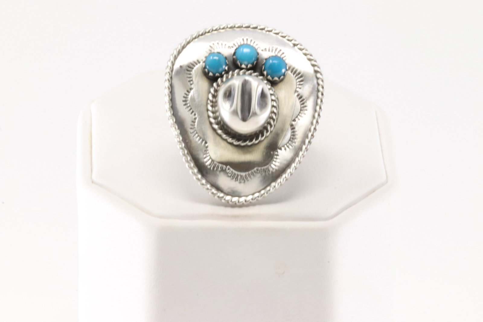 Native America Navajo Sterling Silver Turquoise Cowboy Hat Ring By Bobby Platero.: This is a Native America Navajo Sterling Silver Turquoise Cowboy Hat Ring By Bobby Platero. Ring size: 7.00.