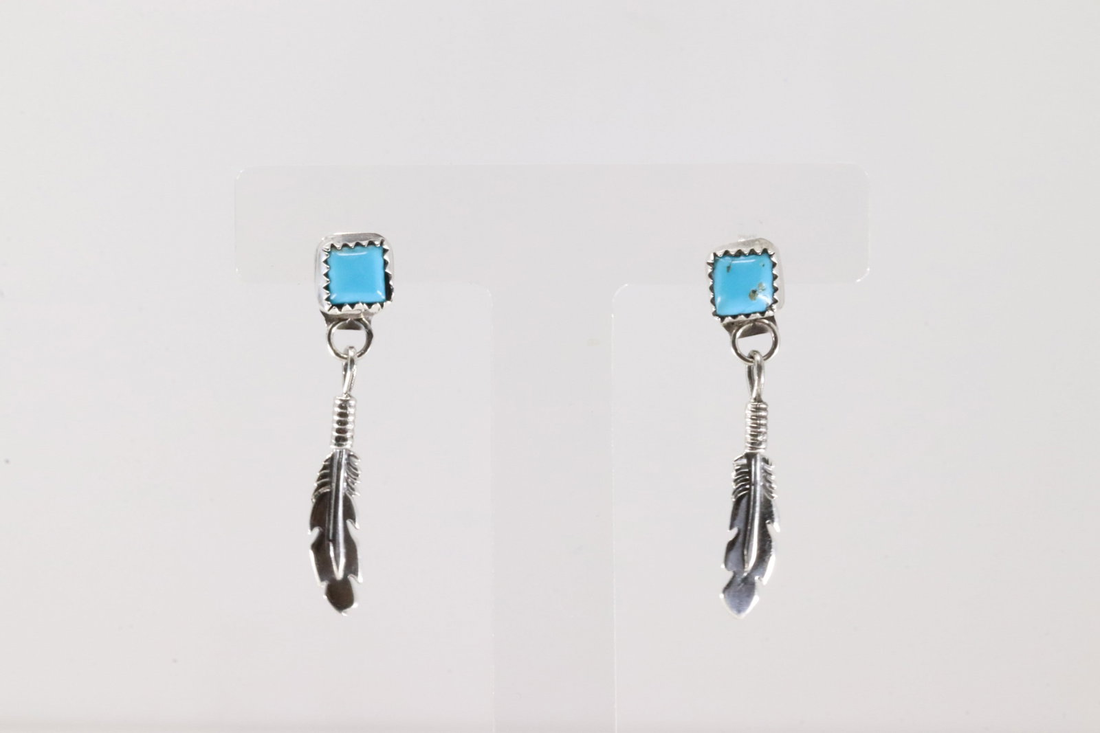 Native America Navajo Sterling Silver Turquoise Post / Dangling Feather Earring's By Jerold Joe.: This is a Native America Navajo Sterling Silver Turquoise Post / Dangling Feather Earring's By Jerold Joe.