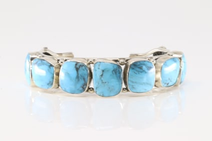 Native America Navajo Sterling Silver Turquoise Bracelet Cuff By Irvin Tsosie.