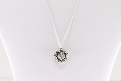 Native America Navajo Sterling Silver White Buffalo Hear Necklace By Arlene Lewis.