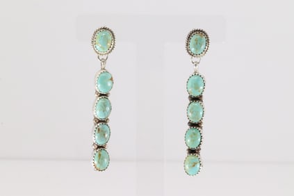 Native America Navajo Sterling Silver Kingman Turquoise Post / Dangling Earring's By Latricia Largo.