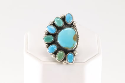 Native America Navajo Sterling Silver Kingman Turquoise Ring By Geraldine James.