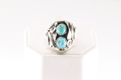 Native America Navajo Sterling Silver Turquoise Ring By B.