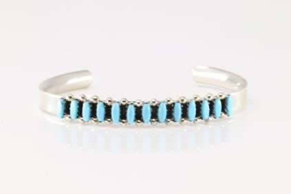 Native America Zuni Sterling Silver Turquoise Bracelet Cuff By V.Martza.