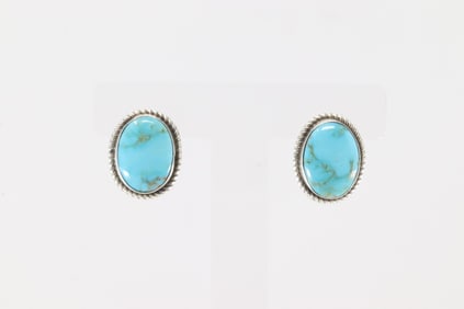 Native America Navajo Sterling Silver Kingman Turquoise Post Earring's By Judith Dixon.