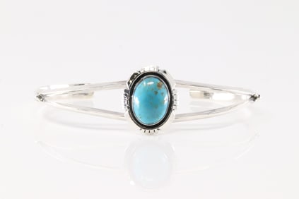 Native America Navajo Sterling Silver Turquoise Bracelet Cuff By Amos Begay.